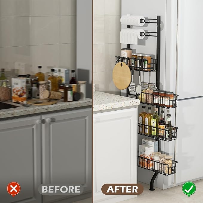 BUKFEN 6-Tier Slim Corner Shelf, Spice Rack Next to Fridge Slim, Narrow Storage Cabinet Organizer for Kitchen, Bathroom