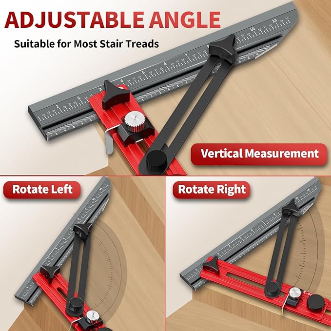 TANYO Stair Tread Template Tool, 8-72 Inches Aluminum Alloy Stair Measuring Tool Jig, Stair Tread Tool Jig with Triangular Structure Brace and Edge Stops, Stair Gauge Jig for Stairs, Floor, Cabinets