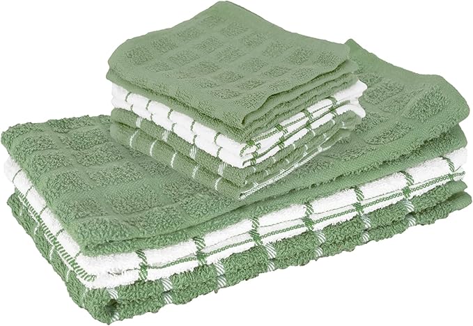 Ritz Premium 3-Pack Kitchen Towel & 6-Pack Dish Cloth Set - Highly Absorbent, Super Soft, Long-Lasting, 100% Cotton Terry Drying Cleaning Cloths, Juniper