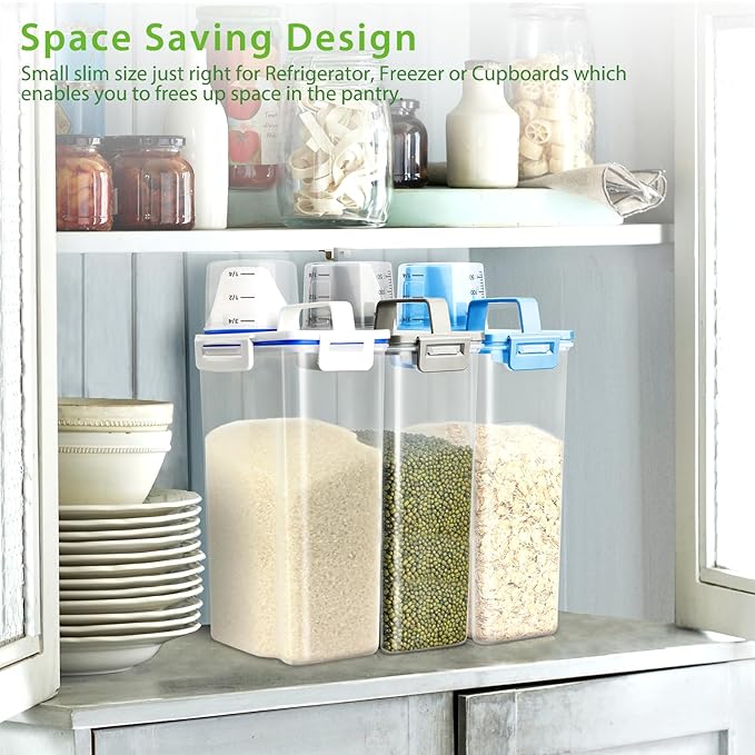 Viretec Rice Storage Container, 3 to 5Lbs Dry Food Airtight Container, Pet Dog Cat Food Canister, BPA Free Clear Plastic Kitchen and Pantry Organization Bin for Oatmeal, Grain, Cereal, Pasta, Flour