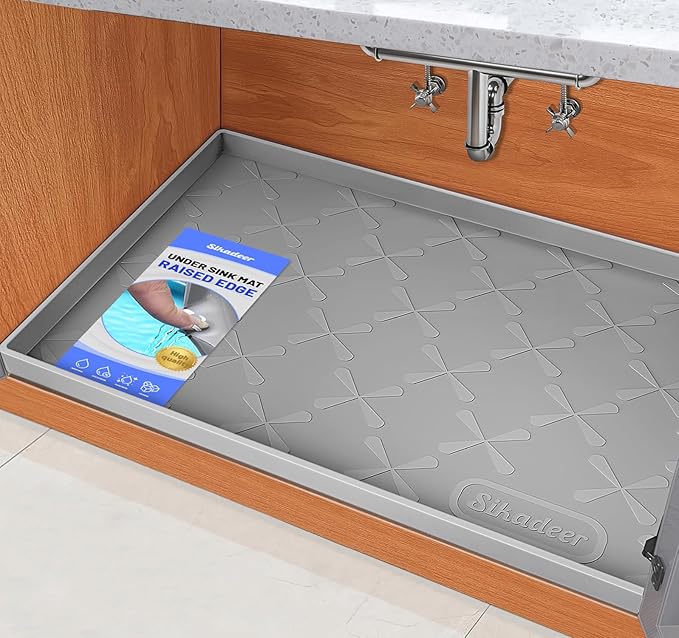 SIKADEER 40" x 22" Under Sink Mat Waterproof, Silicone Mat Kitchen Drawer Shelf and Cabinet Liner, Sink Protector for Kitchen Organizers and Storage, Boot Tray Pet Food Mats