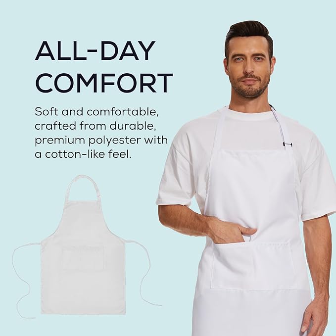 Will Well Kitchen Apron for Men and Women - 33" x 27" Oil-and-Water-Resistant with Adjustable Neck Strap and 38" Waist Ties for a Snug Fit, Lightweight with 2 Front Pockets - 6-Pack, Green