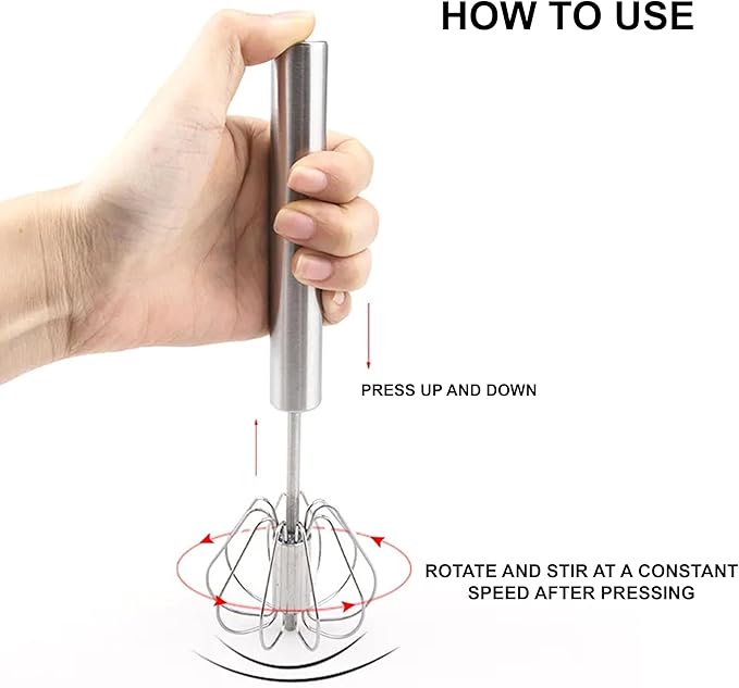 Import Unk 1 Stainless Steel Whizzy Whisk, Semi Automatic Whisk Egg Whisks Mixer for Stirring, Blending, Whisking, & Beating Blender, Hand Push Mixer (10 inches)