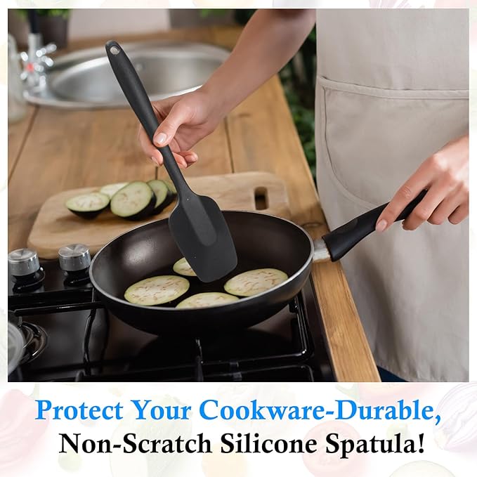 Shappy 4 Pieces Silicone Cooking Spoons 10.6 Inch Heat Resistant Kitchen Spoons for Mixing, Serving and Stirring Upgrade Large Non Stick Basting Utensils, Dishwasher Safe(Spatula,Classic Color)
