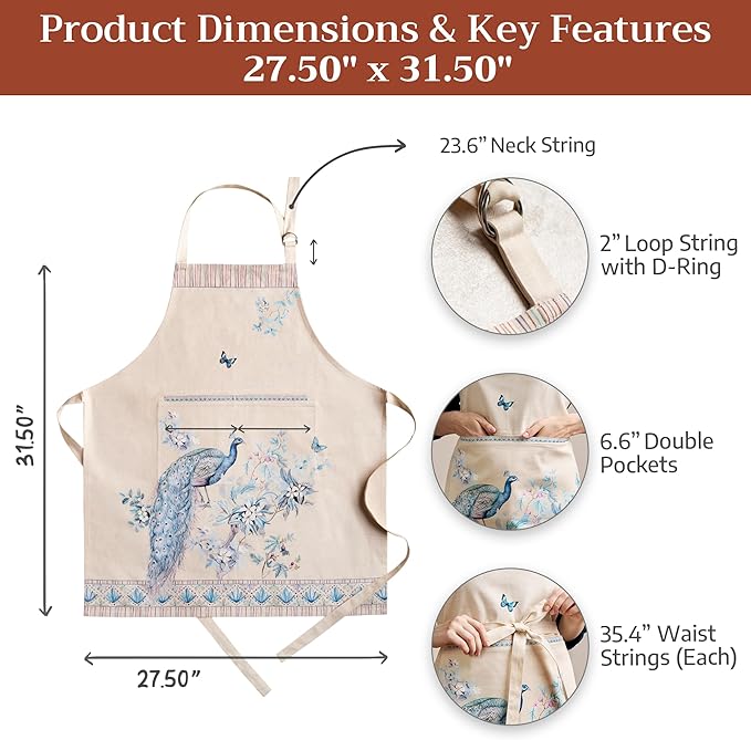 Maison d' Hermine 100% Cotton Apron for women with Pocket Kitchen Chef Apron for Men Cooking Mothers Day Gifts