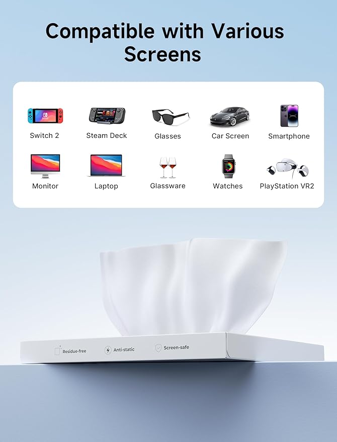 JSAUX 50 Pack Microfiber Cleaning Cloth (6 x 6 in), for Switch 2| Eye Glass Disposable Clean Cloth| Safe for Lens, Eyeglasses, Glasses, Screens, Camera, iPad, iPhone, Phone, Steam Deck, TV Screen