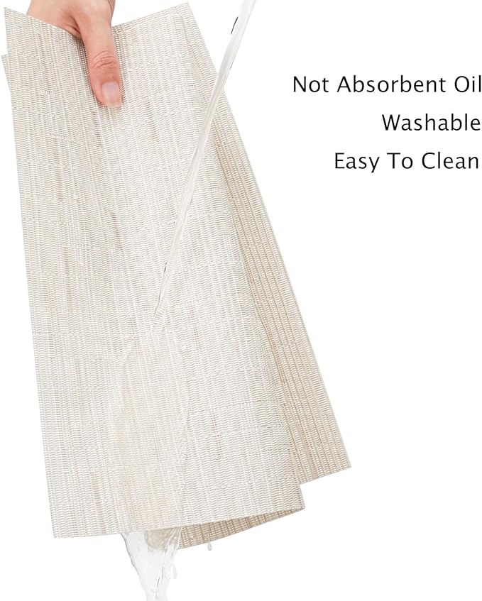 Myir JUN Placemats Set of 6, Vinyl Woven Placemats Place Mats Indoor Washable Table Mats Non-Slip Place mats for Dining Table (B-Off White, Set of 6)