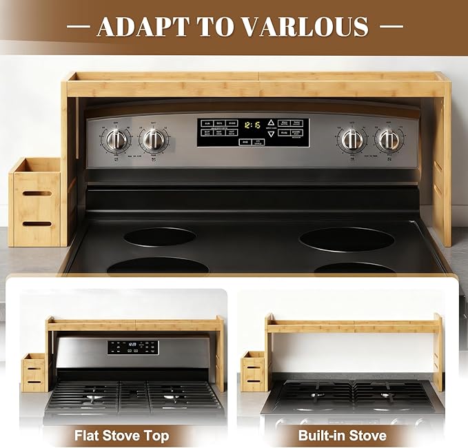 31-inch bamboo stove rack for above the hob, kitchen bamboo spice rack, supports up to 50 pounds. Bamboo stove rack for storing spices and kitchen utensils. (Wood colour)