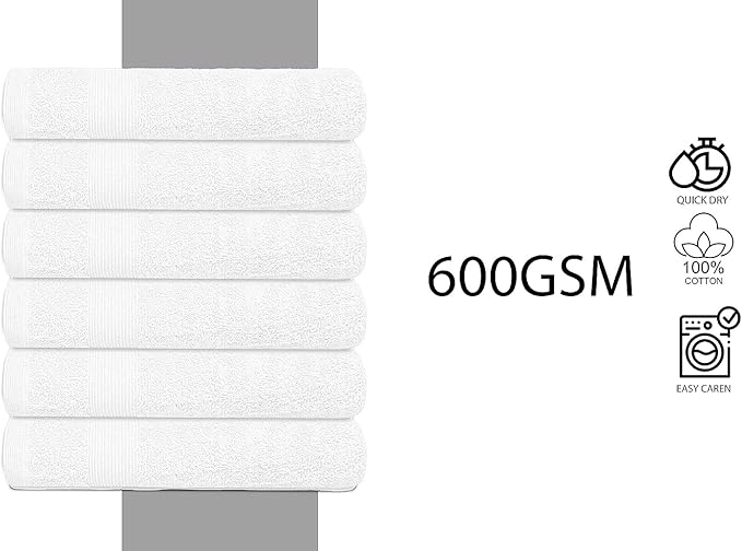 Premium Hand Towels Pack of 6 (16" x 30”) 100% Combed Ring Spun Cotton | Highly Absorbent Hand Towels Set | Ultra Soft for Home, Gym & Spa (White)