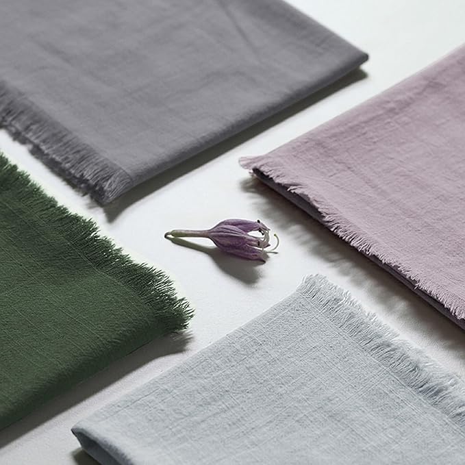 Handmade Cloth Napkins 100% Cotton with Fringe，Delicate Napkins for Dinners, Parties, Weddings and More，18 x 18 Inch Set of 4 - Lavender