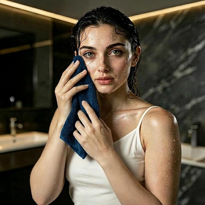 RIVERSIDE Pack of 24 Wash Cloths for Showering, 12 x 12 Inches, Super Soft & Absorbent, 100% Cotton Washcloths Premium Quality Flannel Face Cloths for Bathroom, Gym, Spa (Navy Blue, 24 Pack)