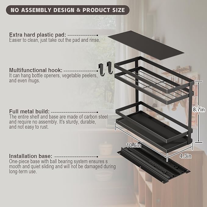 Magheo Pull Out Spice Rack Organizer for Cabinet, 2 Pack Metal Seasoning Organizer Slide Out Spice Storage Shelf No Assembly Vertical Spice Rack Pullout for Kitchen & Bahthroom No Drill(2 Tier,Black)