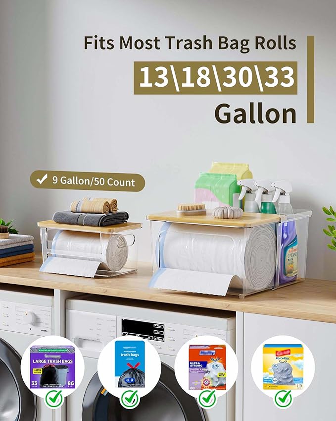 iCASA Trash Bag Dispenser Holder - 3 in 1 Acrylic Plastic Garbage Bag Pantry Organizer, Clear Large Laundry Pods Container with Lid, Stackable Under Sink Kitchen Laundry Room Organization and Storage