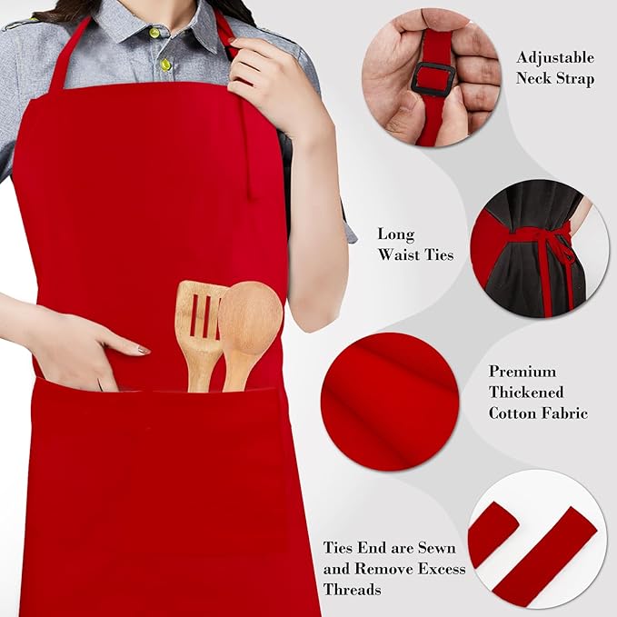 Chef Apron and Hat set, 2 Pockets Adjustable Cotton Kitchen Cooking Bib Apron, Baker Costume for Men Women