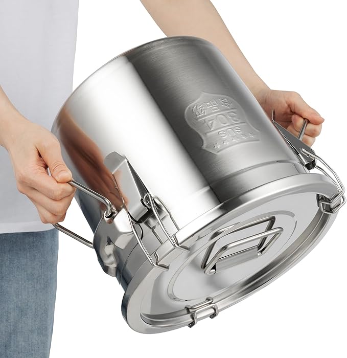 3.2Gal Stainless Steel Canister with Airtight Lid 15-22Lbs Flour Storage Containers for Kitchen Metal Rice Bucket Coffee Canister Dog Food Container Milk Can w/Handles & Sealing Buckles (12L)