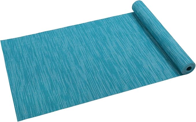 SHACOS Woven Vinyl Table Runner Indoor Outdoor 12x71 inch Kitchen Dining Table Runners Wipe Clean Washable PVC Table Runner, Teal Blue