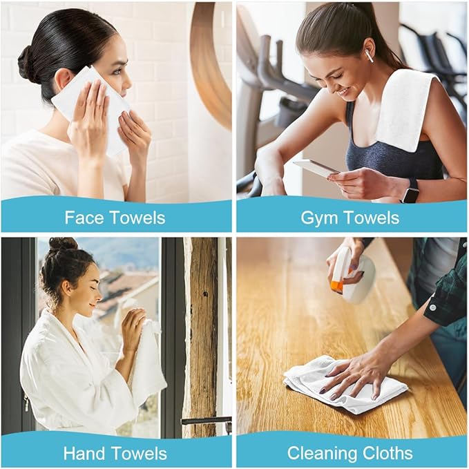 Orighty Washcloths Towels Set 10 Pack, Highly Absorbent and Soft Feel Microfiber Face Cloths, Multi-Purpose Wash Cloths & Hand Towels for Bathroom, Hotel, Spa, and Gym, 11.5x11.5 Inch, White
