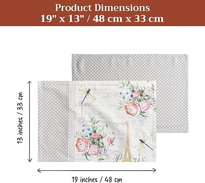 Maison d' Hermine Placemats Set of 2 100% Cotton Washable Cloth Place Mats Reusable Table Mats for Kitchen Dining Party Wedding Gifts for Mothers Day Spring/Summer (Champ De Mars, 13" x 19")