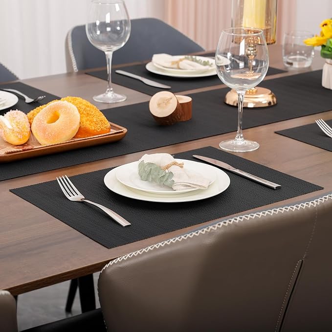 Myir JUN Placemats Set of 10, Vinyl Woven Placemats Place Mats Indoor Set of 10 Washable Table Mats Non-Slip Place mats for Dining Table (Black)