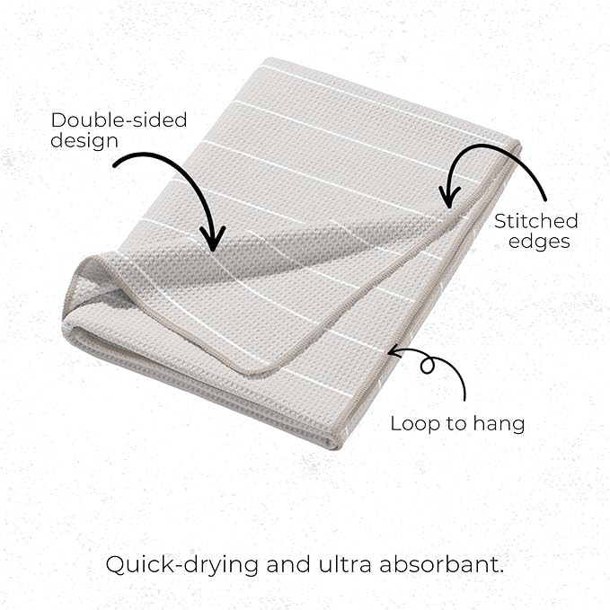 HALL & PERRY Kitchen Tea Towel, Ultra Soft, Quick Dry Microfiber Dish Cloths - 18"x30" Premium Quality Waffle Towel - Stripes and Plaid, Taupe (1, Oakley)