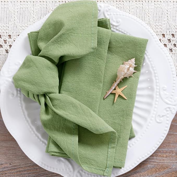 MLMC 8 Pack Sage Green Cloth Napkins Rustic Washable Cotton Linen Napkins Set of 8 17"x17" Reusable Dinner Napkins Cloth for Wedding Bridal Shower Party Table Decor