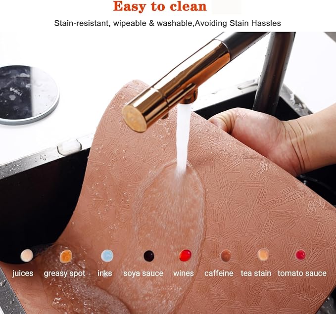 Vinyl Placemats Set of 12 Heat Resistant Easy Clean Non-Slip Place Mats for Dining Table. Faux Leather Waterproof Stain Resistant Wipeable Washable PU Table Mats(12, Coral)