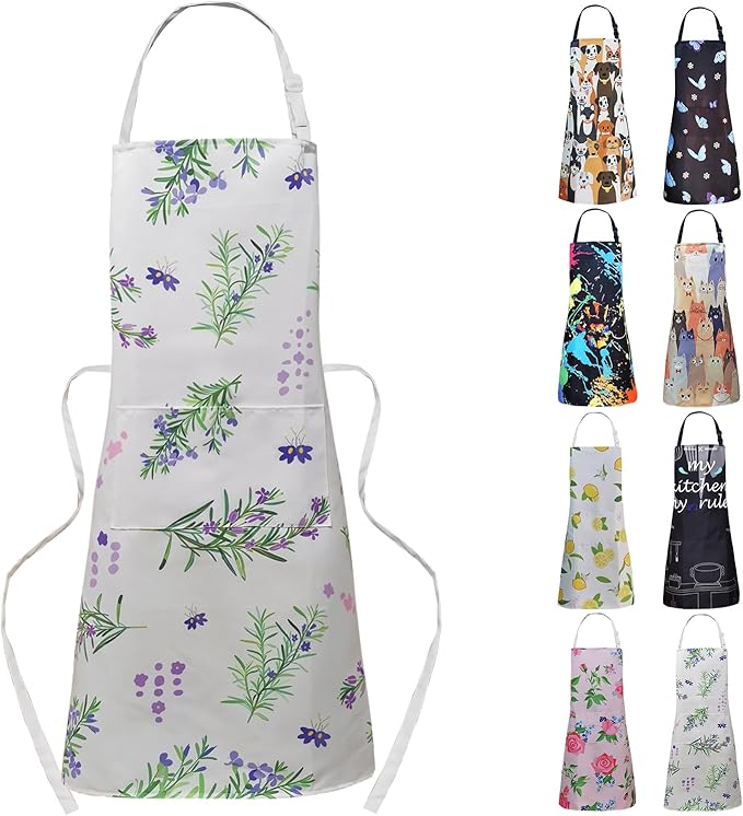 ZiQilin Adjustable Waterproof Kitchen Apron for Women with 2 Pockets Cooking Chef Apron Gardening Funny BBQ Aprons for Men