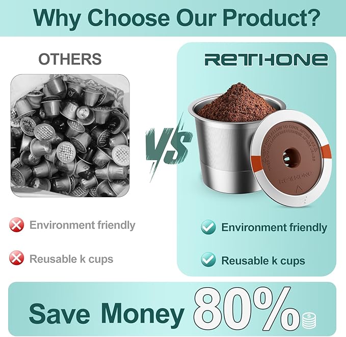 RETHONE K Cup Reusable Coffee Pods, Stainless Steel Reusable K Cups Compatible with Keurig 1.0 & 2.0 Coffee Machines Brewers Refillable K Cups (3 Pack)