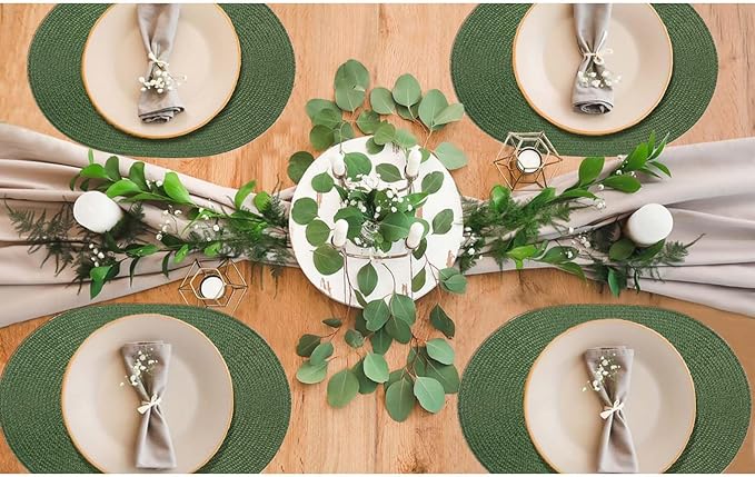 AHHFSMEI Placemats Set of 6 for Dining Table Washable Woven Non-Slip 18x12 inches Placemat Heat-Resistant Durable Table Mats for Dining Table Easy to Clean (Oval Green, 6)