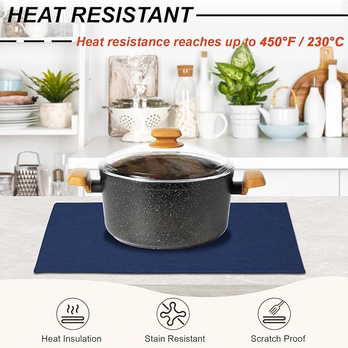 Cloth Placemats Set of 4, Cotton Linen Blend Machine Washable Double Layered Place Mats, Heat Resistant Placemats Wrinkle Free Thick Fabric Dining Table Mats for Indoors & Outdoors (Navy Blue, 4)