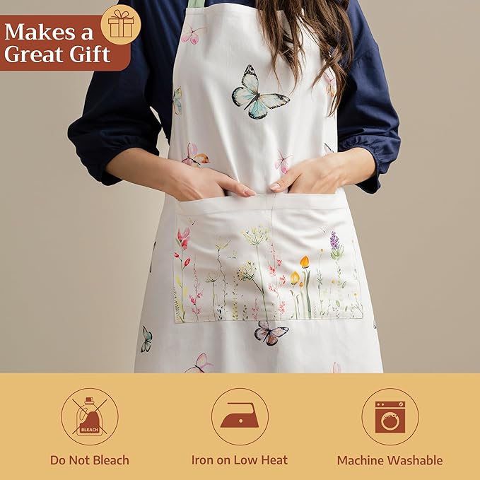 Maison d' Hermine 100% Cotton Apron for women with Pocket Kitchen Chef Apron for Men Cooking Mothers Day Gifts