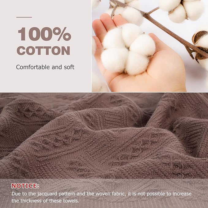 YoulerTex Luxury Decorative Hand Towels Bathroom: 2 Packs 14X30 100% Cotton Turkish Absorbent Soft Face Towel Set for Boho Bathroom Decor Kitchen Hotel Spa Farmhouse Guest Tea Gift (Brown, 14"x30")