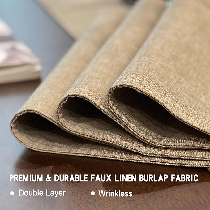Table Runner and Placemats Set of 6 for Kitchen Dining Table Farmhouse Style Thick Linen Double Layer Heat Resistant Washable Place Mats Set/ Beige