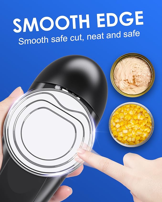 Electric Can Opener, One-Touch Automatic Can Opening with Smooth Edges, Food Safety Handheld Battery-Operated Can Opener for Kitchen and Seniors, Arthritis, Hands Free, Lid Remover, Kitchen Gadgets