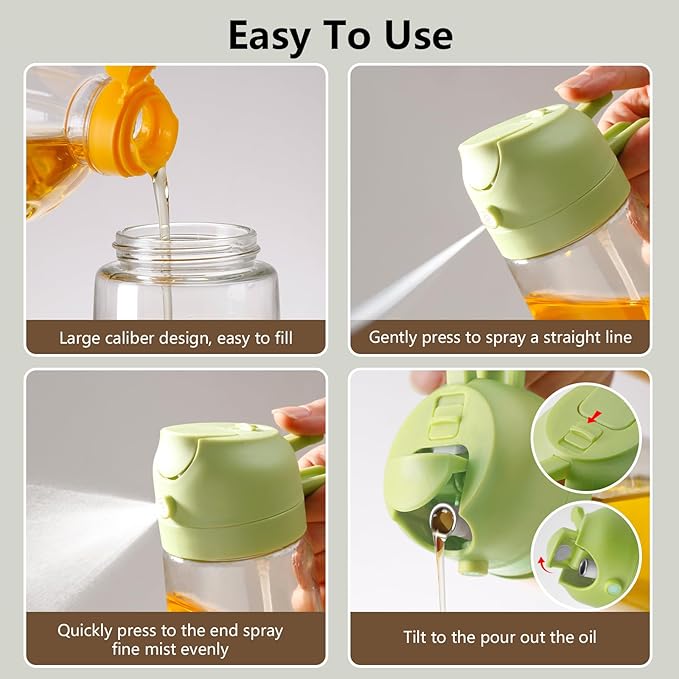 SWEET VIEW 2PCS Oil Sprayer for Cooking, 16oz/470ml Glass Oil Dispenser/Pour Bottle, Kitchen Accessories, Kitchen Gadgets for Air Fryer, Salad, BBQ, with Stickers (Green,White)