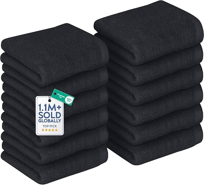 DAN RIVER 12 Pack Wash Cloths for Showering [12x12] - 100% Cotton Washcloths Premium Quality Flannel Face Cloths for Bathroom, Highly Absorbent and Soft Feel Wash Clothes, Charcoal