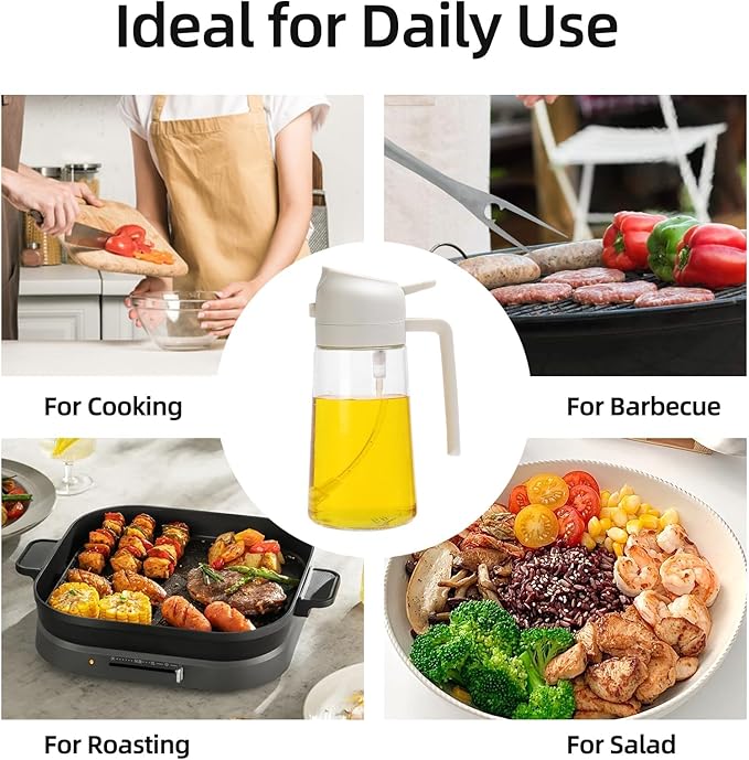 Aovdy 16oz/470ml Glass Olive Oil Sprayer for Cooking - 2 in 1 Olive Oil Dispenser Bottle Spray and Pour for Kitchen Gadgets Cooking Air Fryer Salad BBQ (White)