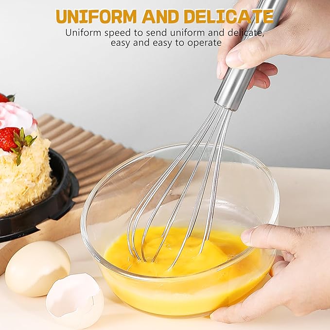NileHome Stainless Steel Whisk 8" Hand Blender + 10" Semi-Automatic Rotary Kitchen Whisk Kitchen Wisk Wire Whisks for Cooking, Whisking, Blending, Beating, Stirring- 2 Pack...