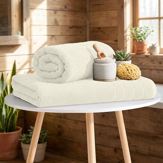 RIVERSIDE Pack of 4 Premium Extra Large Bath Towels 30 x 60 Inches, 100% Cotton, Super Soft & Highly Absorbent, Larger & Lighter Weight, Quicker to Dry, Perfect for Bathroom, Ivory