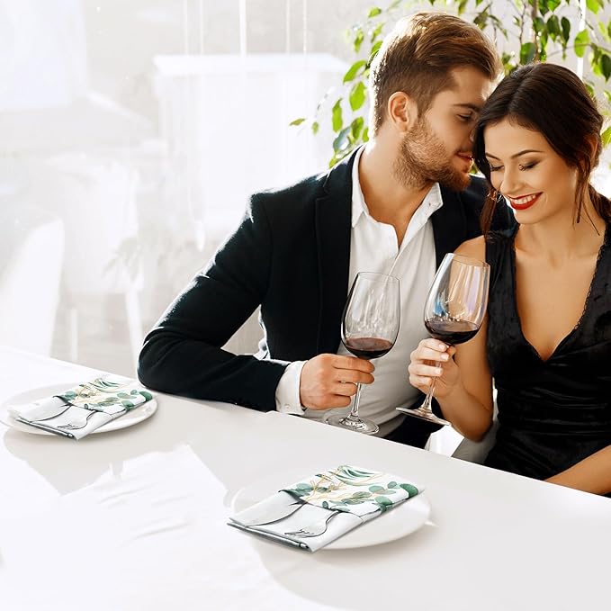 12 Pcs Eucalyptus Greenery Cloth Napkins 20"x20" Washable Dinner Tea Party Napkins for Kitchen Party Wedding Restaurant Indoor Outdoor Botanical Fresh Spring Summer