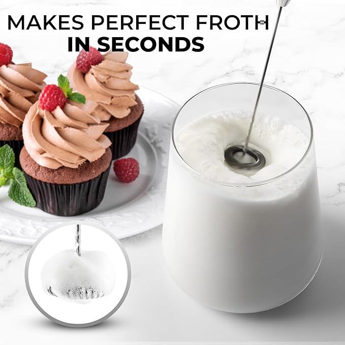 Zulay Kitchen Powerful Milk Frother Wand - Ultra Fast Handheld Drink Mixer - Electric Whisk Foam Maker for Coffee, Lattes, Cappuccino, Matcha & Creamer - Jet Orange