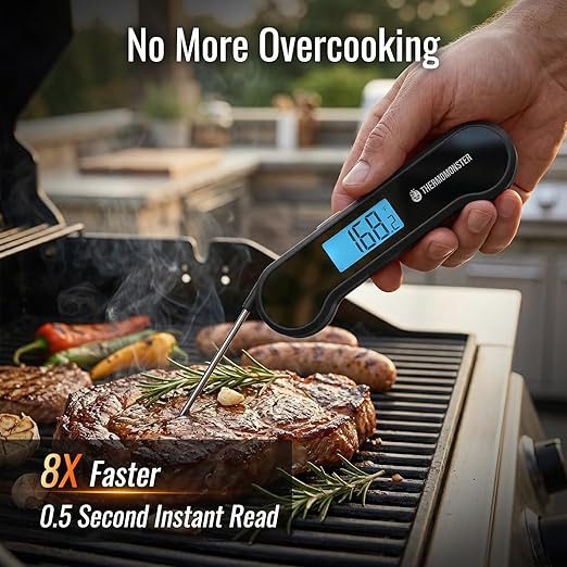 0.5 Sec Instant Read Meat Thermometer Digital with ±0.5℉ Precision, Food Thermometer for Cooking Kitchen Gadgets, Oven Grill Candy BBQ Essentials Accessories, Gifts for Him Dad Men Birthday, Black