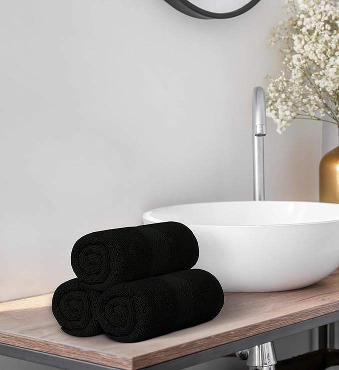 Avalon Towels Luxury Hand Towels (Pack of 6) Size 16x28 Inches - Premium Cotton, Soft and Highly Absorbent Hand Towels for Bathroom, 600 GSM Face Towels, Hotel & Spa Quality, Quick Dry (Black)