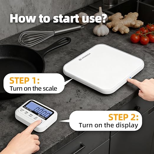 UNIWEIGH Digital Kitchen Food Scale 33lb-Detachable LCD Display,1g/0.1oz Precise Electronic Weight Scale for Baking, Tare/Hold/Timer Function, Glass Platform, Count Mode, Wall-Mount & Tilt Stand