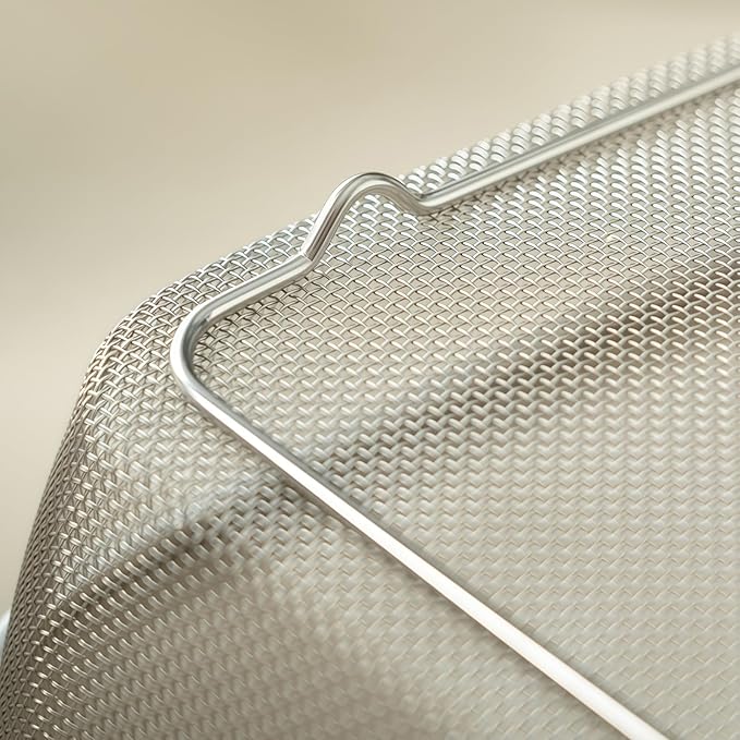 18/8 Stainless Steel Fine Mesh Strainer Basket with Feet, Rectangular Colander for Vegetables, Fruits, Pasta, Noodles – Rustproof, Durable & Easy to Clean (8.67 inch)