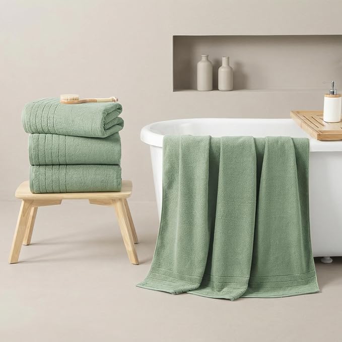 REDKISS Luxury Bath Towels Set of 4, 35x70 in, Highly Absorbent & Quick Dry, Super Soft Extra Large Premium Thick Cotton Green Bath Sheets for Shower, Hotel, Bathroom, Spa