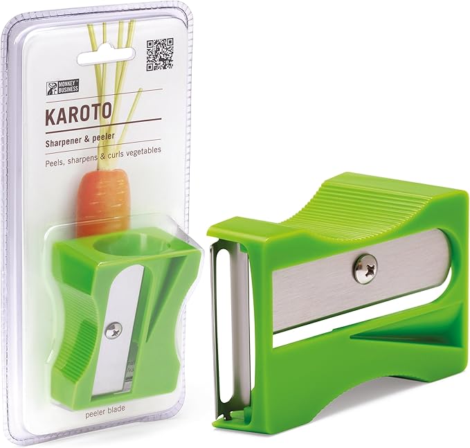 Karoto Carrot Sharpener | Vegetable Peeler | Veggie Peeler & Cucumber Peeler | Fun Kitchen Gadgets | from a Series of Unique Peelers for Kitchen | Fun Kitchen Stuff | by Monkey Business (Green)