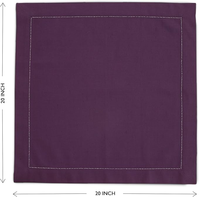 Solino Home Purple Napkins Set of 4 - Cotton Linen Hemstitch Dinner Napkins Cloth 20 x 20 Inch for Mothers Day - Handcrafted and Machine Washable