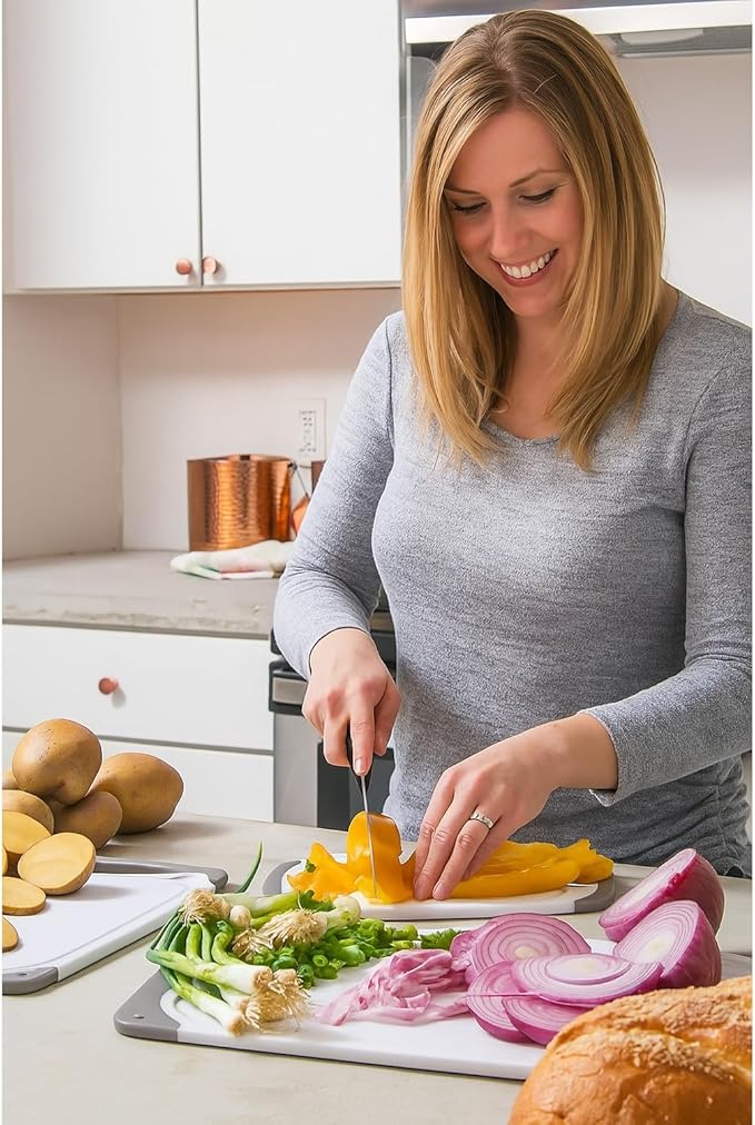 Cutting Boards for Kitchen - BPA-Free Chopping Board - Different Sizes & Non Slip Handles - Reversible, Large Cutting Board Set - Unique Gifts for Cooks Who Have Everything - 3-Pack Navy Blue