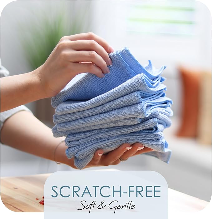 Hearth & Harbor Microfiber Cleaning Cloth, Microfiber Towels for Cars 12 Pack Washcloths, Blue Cleaning Rags, Reusable Microfiber Towel, Microfiber Cloth Rags, 12''x12'', (V-HH-Cloth-M-12-Blu)